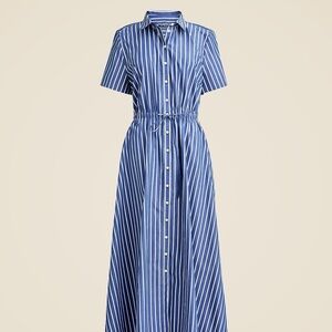 NWT J. Crew Blue and White Striped Button-Front Maxi Shirt Dress